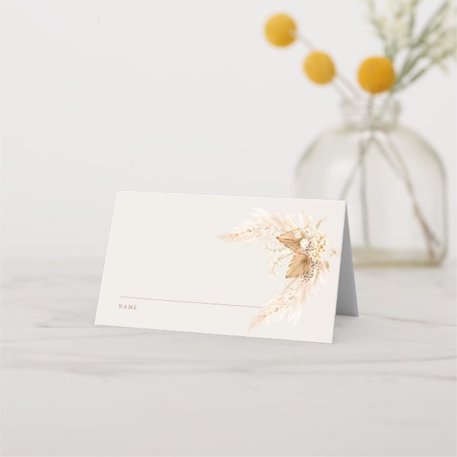 Tarjeta De Asiento Boho Dried Flowers y Boda de Grass Pampas (Anverso)