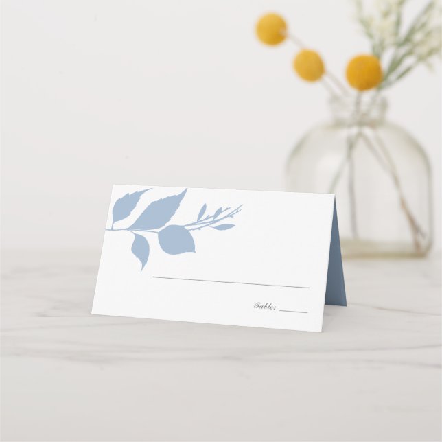 Tarjeta De Asiento Boho Dusty Blue Foliage Boda Place Card (Anverso)