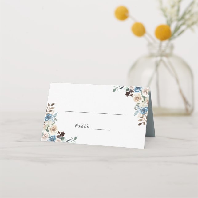 Tarjeta De Asiento Boho Dusty Blue Green Rustic Floral Boda (Anverso)