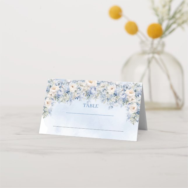 Tarjeta De Asiento Boho Elegant Dusty Blue and Ivory Flowers invierno (Anverso)