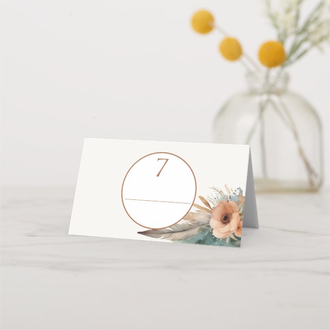 Tarjeta De Asiento Boho Floral Feather Dreamcatcher Boda (Anverso)