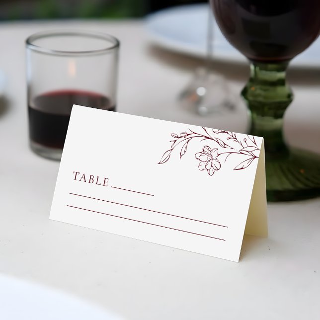 Tarjeta De Asiento Boho Floral Line Art  Wedding Table Place Card (Subido por el creador)