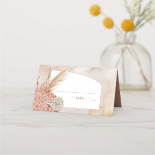 Tarjeta De Asiento Boho hierba de Pampas   Hydrangeas marchitas rosad