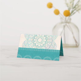 Tarjeta De Asiento Boho Mandala Elegante Mesa Boda Verde azulada