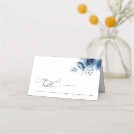 Tarjeta De Asiento Boho Minimalist Dusty Blue Floral Wedding Table
