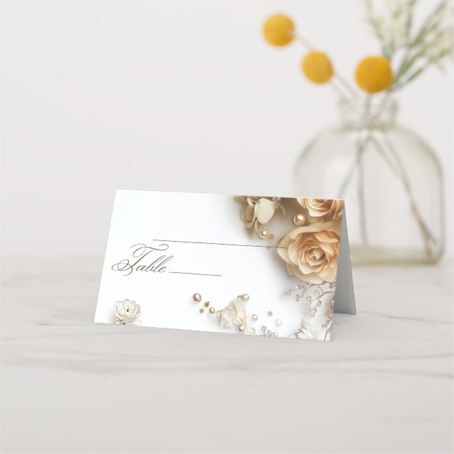 Tarjeta De Asiento Boho moderno Rosas de oro boda de primavera (Anverso)