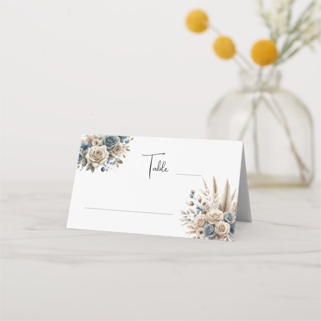 Tarjeta De Asiento Boho Pampas Grass Floral Polvo Azul, Moderno Simpl (Anverso)