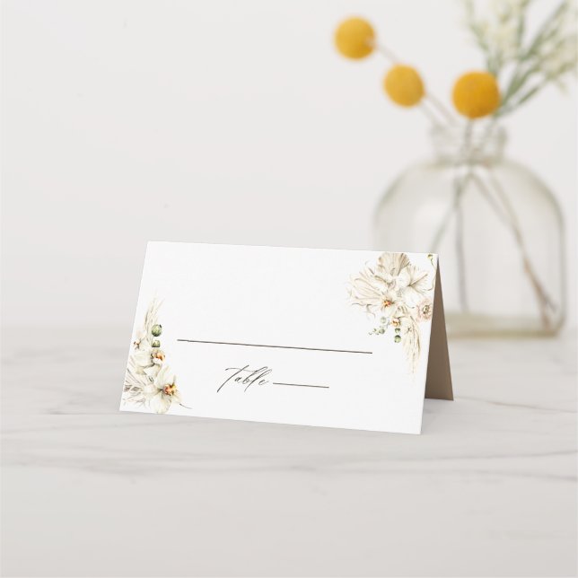 Tarjeta De Asiento Boho Pampas Grass Orchid Floral Boda (Anverso)