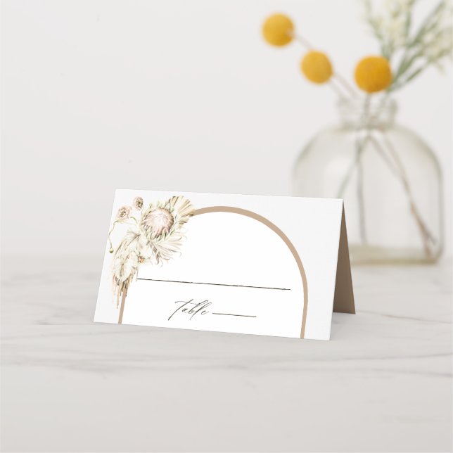 Tarjeta De Asiento Boho Protea Pampas Boda de Grass Floral (Anverso)