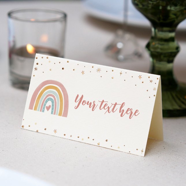 Tarjeta De Asiento Boho Rainbow Pink Place Card Fiesta de cumpleaños (Subido por el creador)