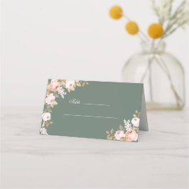 Tarjeta De Asiento Boho Sage Green Peonies Boda Place Card