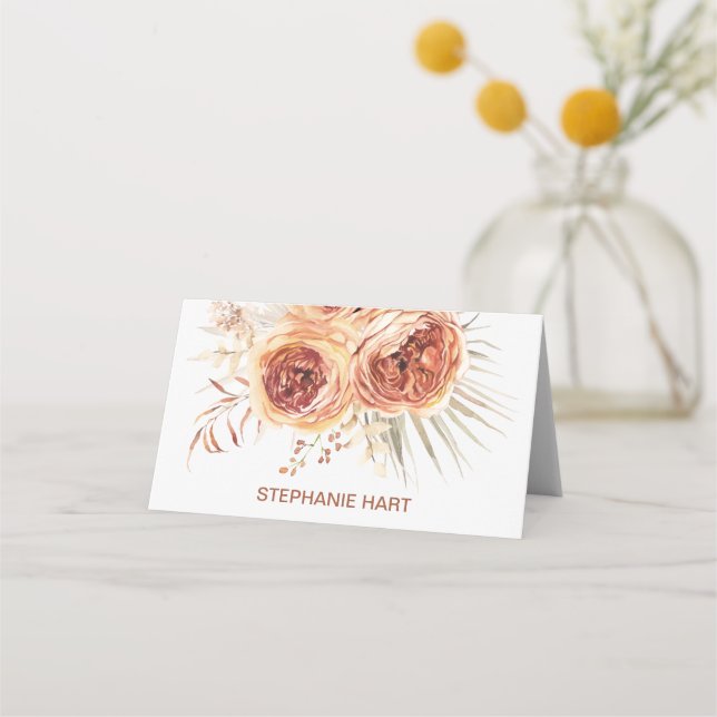 Tarjeta De Asiento Boho Terracota Naranja Quemado Floral Despedida de (Anverso)
