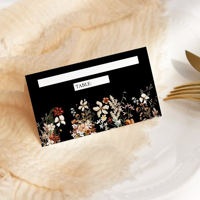 Tarjeta De Asiento Boho Terracotta Floral Flor silvestre Boda negro (Subido por el creador)
