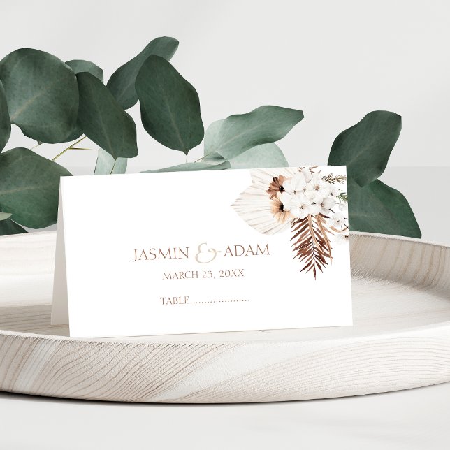 Tarjeta De Asiento Boho Terracotta Pampas Boda de Grass Floral (Boho Terracotta Brown Pampas Grass Floral Wedding Place Card)