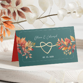 Tarjeta De Asiento Boho verde azulado de la boda de otoño