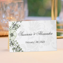 Tarjeta De Asiento Boho Verde Berry Wreath Gray Damask Wedding