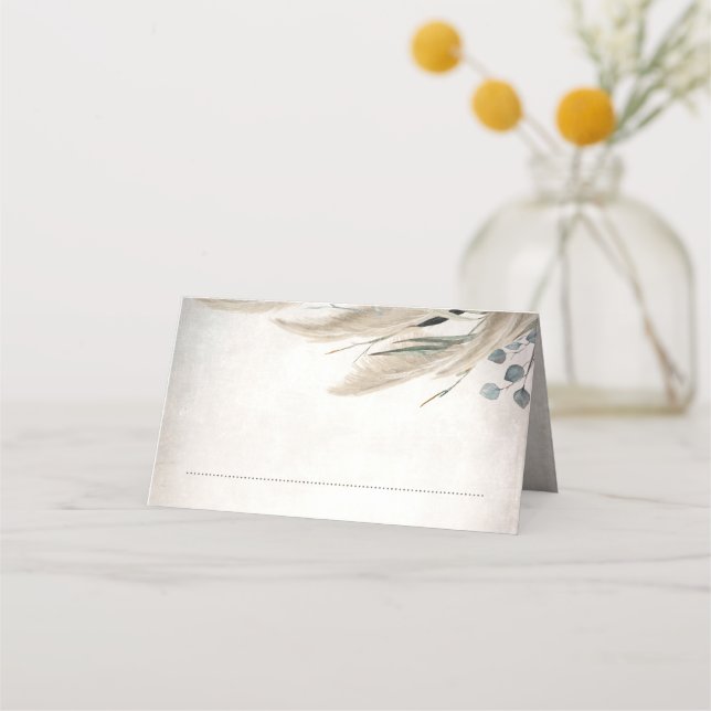 Tarjeta De Asiento Boho Vintage Pampas Grass Boda (Anverso)