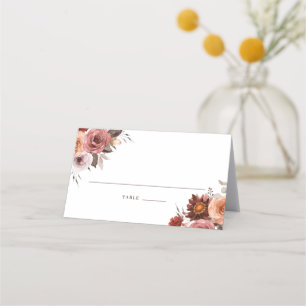 Tarjeta De Asiento Boho Watercolor Autumn Floral Bouquet Boda