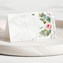 Tarjeta De Asiento Boho Watercolor Floral Rosa Oro Boda Geométrico