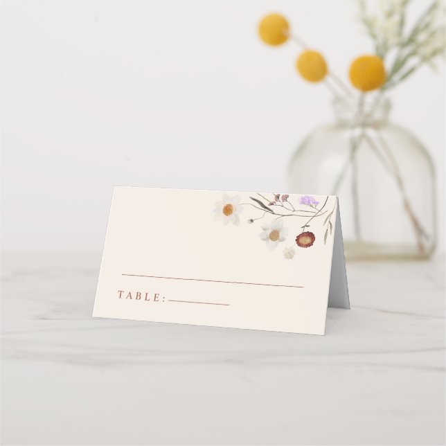 Tarjeta De Asiento Boho Wildflower Boda Beige Cartas de plaza (Anverso)