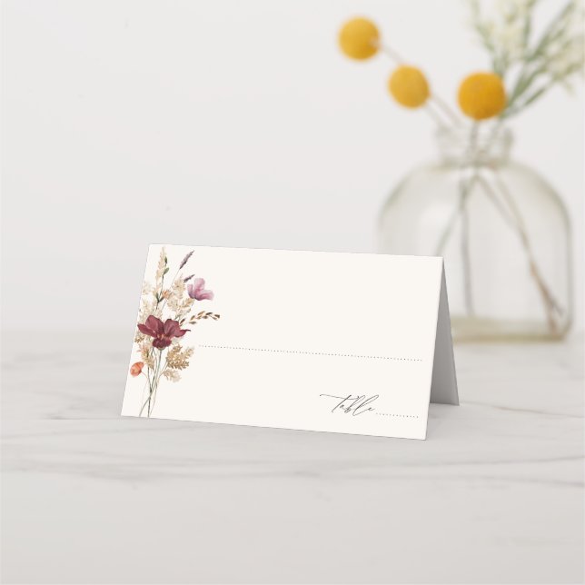 Tarjeta De Asiento Boho Wildflowers Elegant Fall Wedding (Anverso)