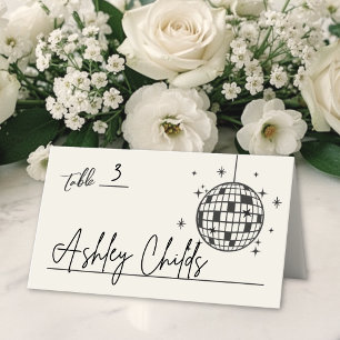 Tarjeta De Asiento Bola de Discoteca Boda Dibujada a Mano