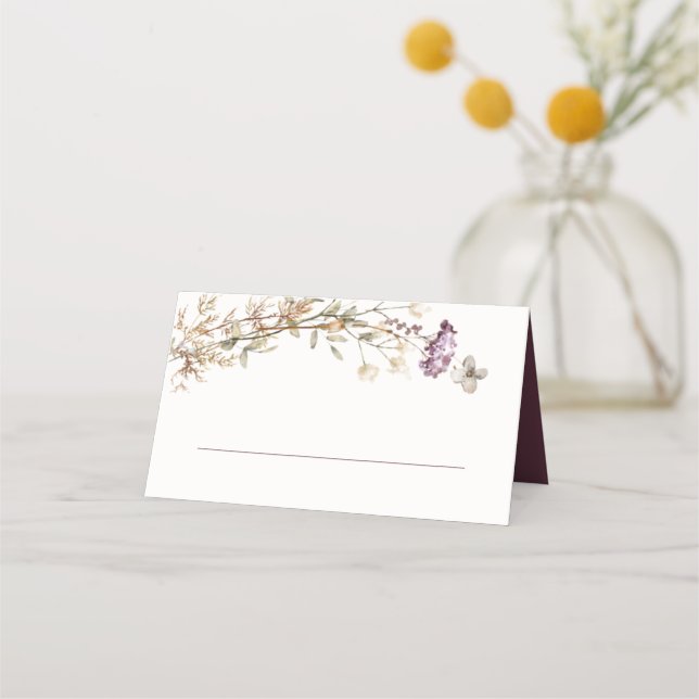 Tarjeta De Asiento Bonito Autumn Wildflowers Plum Blank Place Card (Anverso)