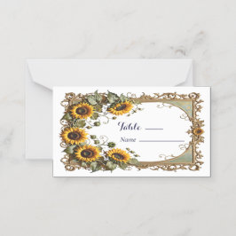 Tarjeta De Asiento Bonito girasol amarillo con boda de marco de arte