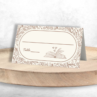 Tarjeta De Asiento Book Theme Floral Brown Bridal Shower