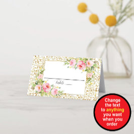 Tarjeta De Asiento Borde Dorado y Floral