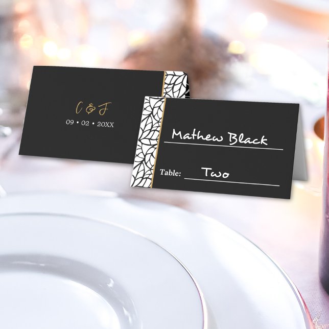 Tarjeta De Asiento Borde moderno del patrón de hojas botánicas (Modern Botanical Leaf Pattern Border Place Card)