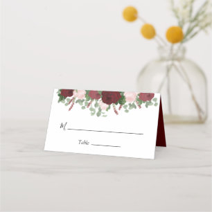 Tarjeta De Asiento Borgoña Floral Rubor Rosa Boda