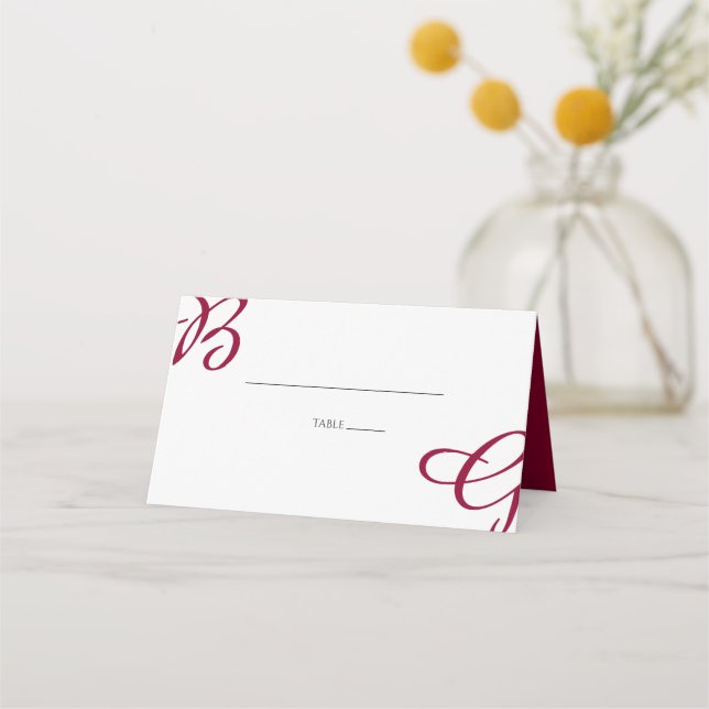 Tarjeta De Asiento Borgoña Maroon Iniciales Otoño Boda de Otoño (Anverso)