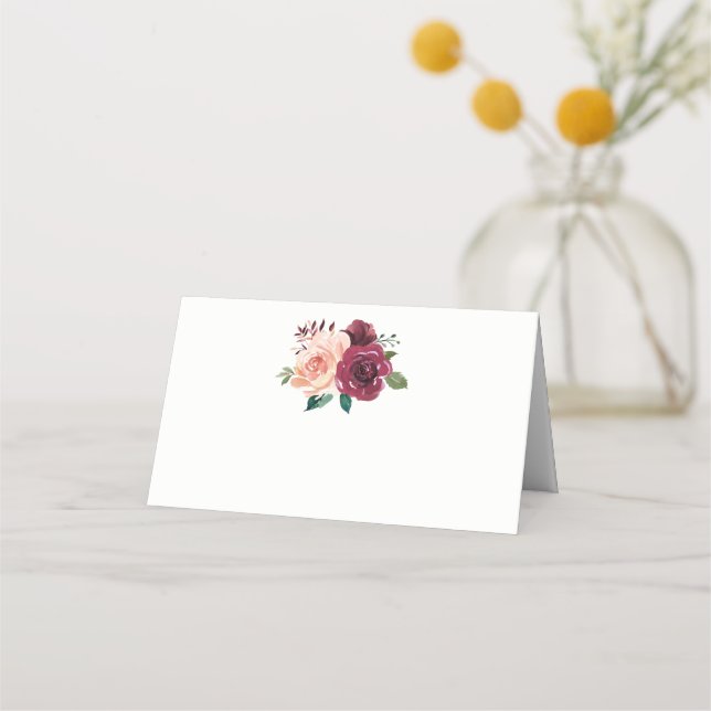 Tarjeta De Asiento Borgoña Polvorienta Rosa Rosa Boda Floral (Anverso)