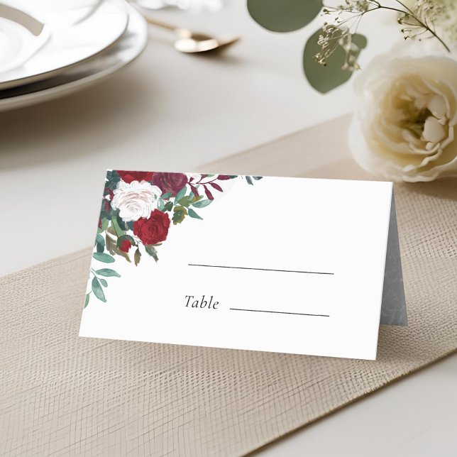 Tarjeta De Asiento Borgoña Red Blooms Boho Boda (Subido por el creador)