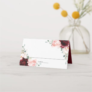 Tarjeta De Asiento Borgoña Rubor Floral Boda Bridal Guest Name