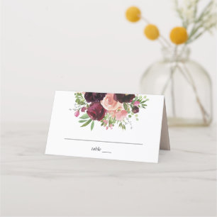 Tarjeta De Asiento Borgoña y Rubor Floral - Rosa