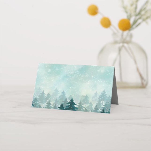 Tarjeta De Asiento Bosque acuático de invierno | Día festivo (Reverso)