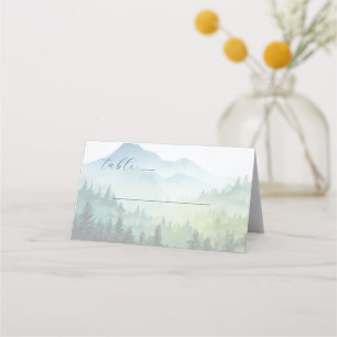 Tarjeta De Asiento Bosque de Montaña Acuarela Verde Tranquilo