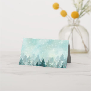 Tarjeta De Asiento Bosque invernal acuarela  Vacaciones