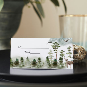 Tarjeta De Asiento Bosque verde natural moderno Árboles acuarelas