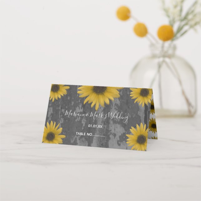 Tarjeta De Asiento Botánica floral Rústica 3D de girasol (Anverso)