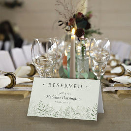 Tarjeta De Asiento Botanica Green  Leaves Wedding Place Card