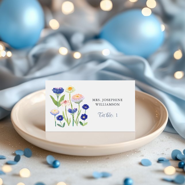Tarjeta De Asiento Botanical Dusty Blue Wildflower Baby Shower (Subido por el creador)