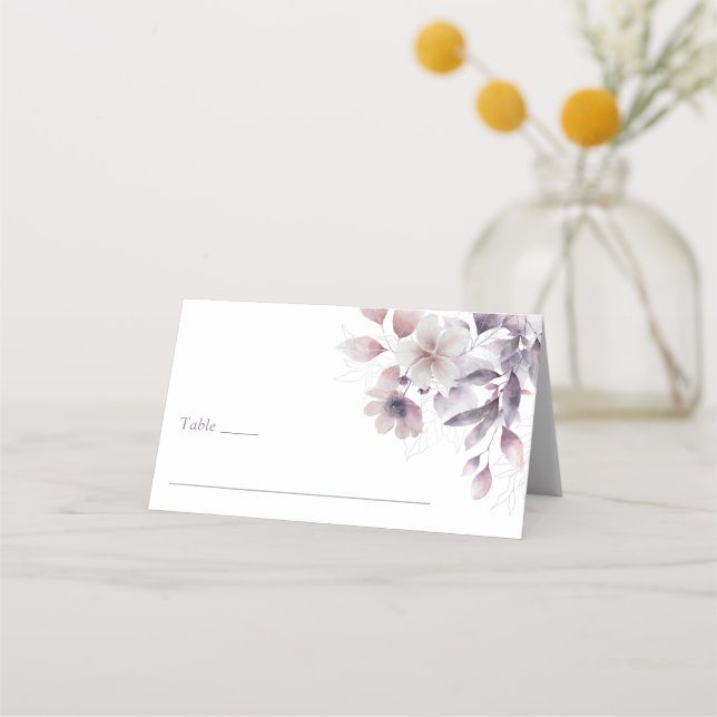 Tarjeta De Asiento Botánico Morado Elegante (Anverso)