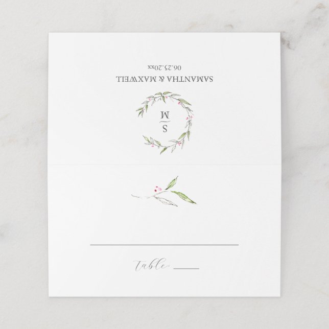 Tarjeta De Asiento Botánicos de invierno de boda Place Cards (Exterior desplegado)