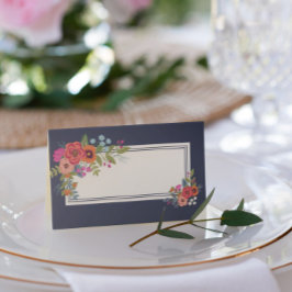 Tarjeta De Asiento Bouquet bohemio - Azul marino - Nombre Boda Fecha