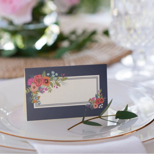 Tarjeta De Asiento Bouquet bohemio - Azul marino - Nombre Boda Fecha (Subido por el creador)