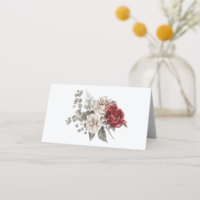 Tarjeta De Asiento Bouquet de flores de crema y rosa roja (Anverso)