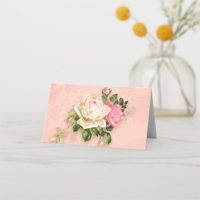Tarjeta De Asiento Bouquet de flores rosa y blanco (Anverso)